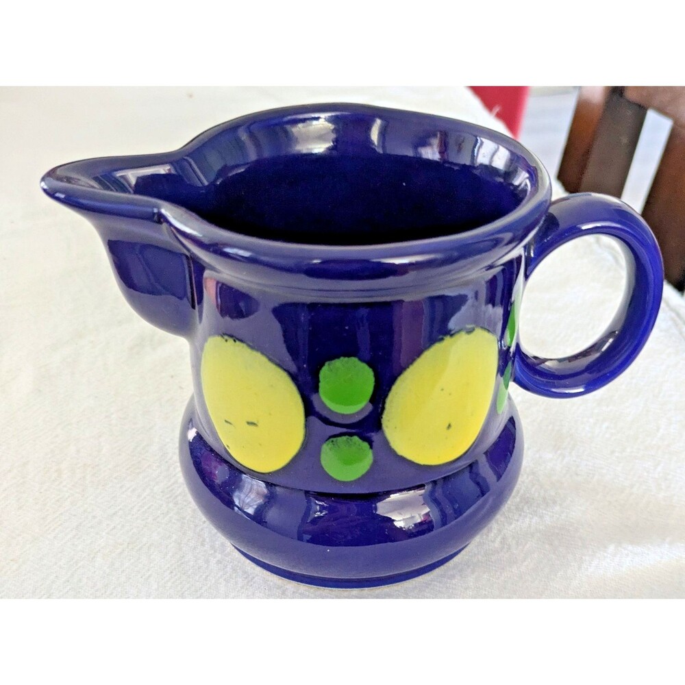 VTG Waechtersbach Pitcher Creamer Navy Blue Yellow Green Polka Dots W. Germany